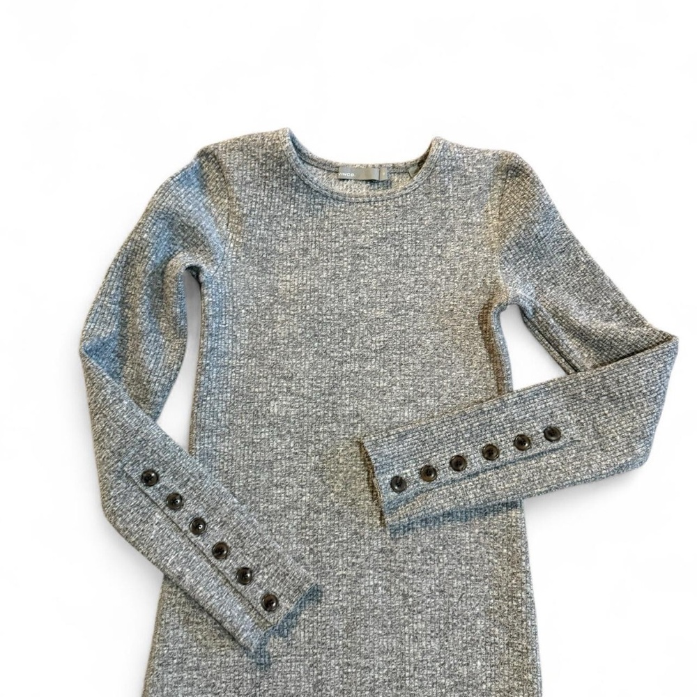 Vince Ribbed Knit Sweater Dress Grey Button Detail Midi Dress XS - Picture 6 of 10